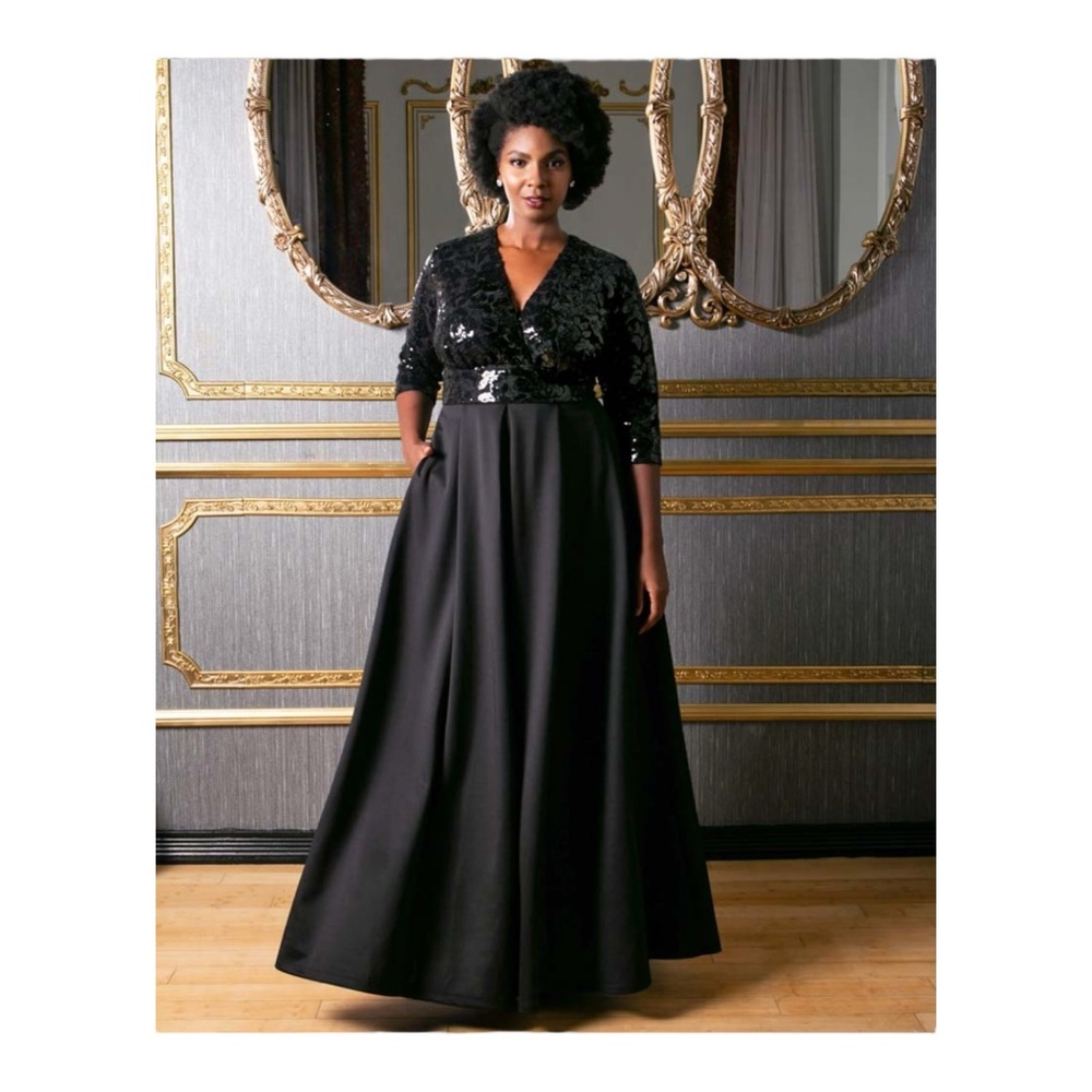 Kiyonna Black Sequin Bodice Maxi Dress